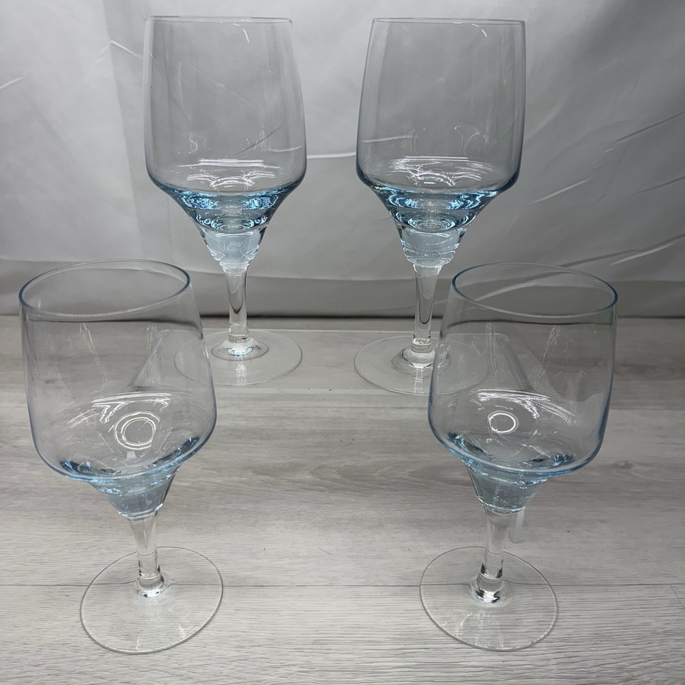 VTG Retro Sasaki Harmony Azure Blue Tall 6 7/8" Water Glass Japan Lot of 4